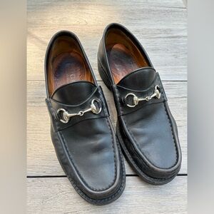 Gucci Black Leather Loafers with Silver Detailing